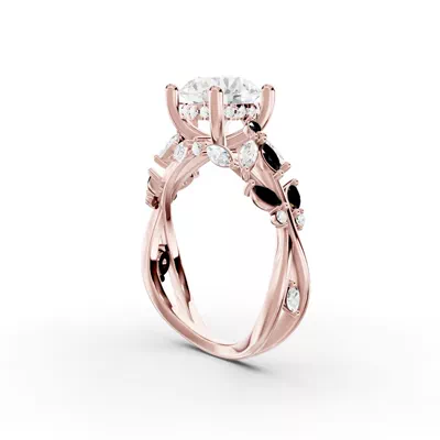 Butterfly And Bee Vine Twist Black Diamond Engagement Ring