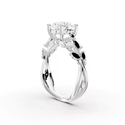 Butterfly And Bee Vine Twist Black Diamond Engagement Ring