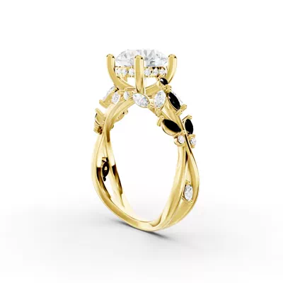 Butterfly And Bee Vine Twist Black Diamond Engagement Ring