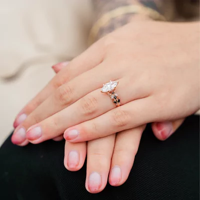 Butterfly And Bee Vine Twist Black Diamond Engagement Ring