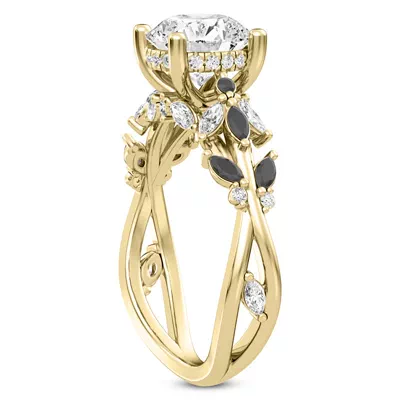 Butterfly And Bee Vine Twist Black Diamond Engagement Ring