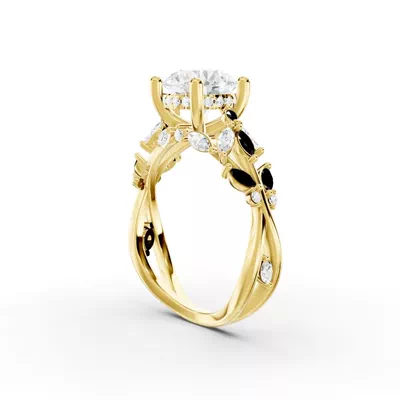Butterfly And Bee Vine Twist Black Diamond Engagement Ring
