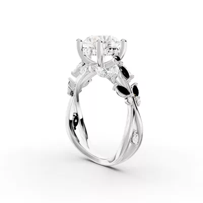 Butterfly And Bee Vine Twist Black Diamond Engagement Ring