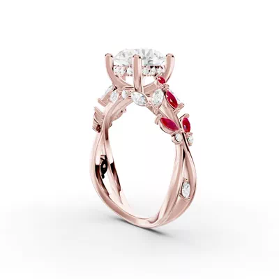 Butterfly And Bee Vine Twist Lab Ruby Engagement Ring