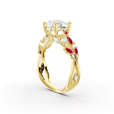 Butterfly And Bee Vine Twist Lab Ruby Engagement Ring