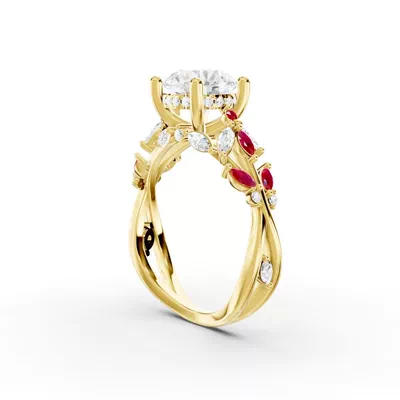 Butterfly And Bee Vine Twist Lab Ruby Engagement Ring