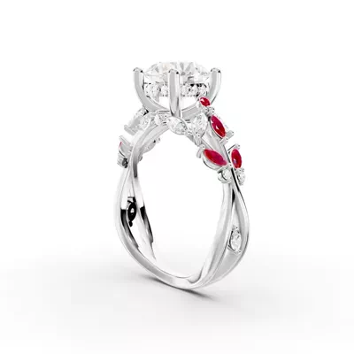 Butterfly And Bee Vine Twist Lab Ruby Engagement Ring