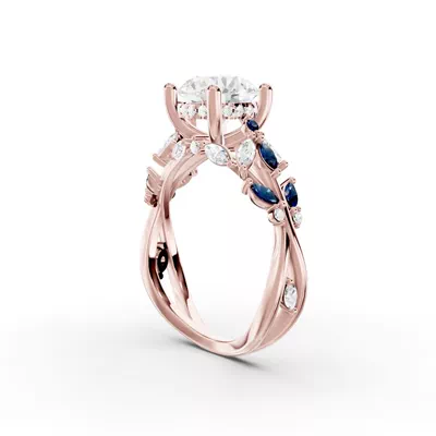 Butterfly And Bee Vine Twist Lab Sapphire Engagement Ring