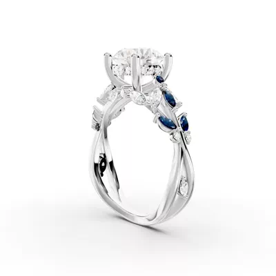 Butterfly And Bee Vine Twist Lab Sapphire Engagement Ring