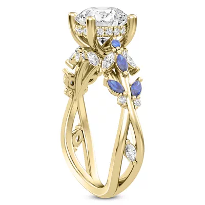 Butterfly And Bee Vine Twist Lab Sapphire Engagement Ring