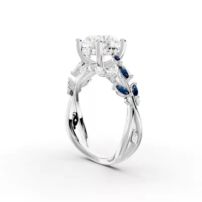 Butterfly And Bee Vine Twist Lab Sapphire Engagement Ring