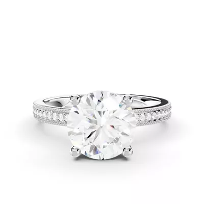 Milgrain Pavé Lab Engagement Ring