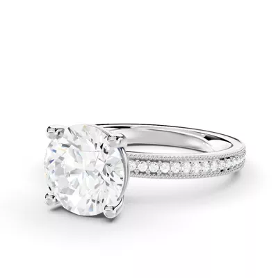 Milgrain Pavé Lab Engagement Ring