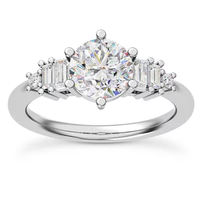 Tia Graduated Baguette And Round Diamond Engagement Ring