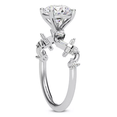 Myra Round And Baguette Winding Diamond Engagement Ring