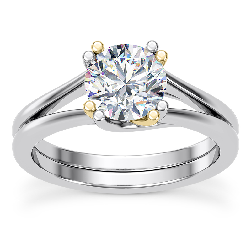 Tori Double Prong Mixed-Metal Hidden Halo Engagement Ring - 14K
