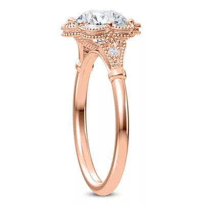 Solaris Floral Beaded Halo Engagement Ring