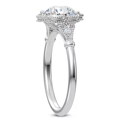 Solaris Floral Beaded Halo Engagement Ring