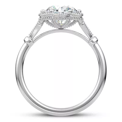 Solaris Floral Beaded Halo Engagement Ring