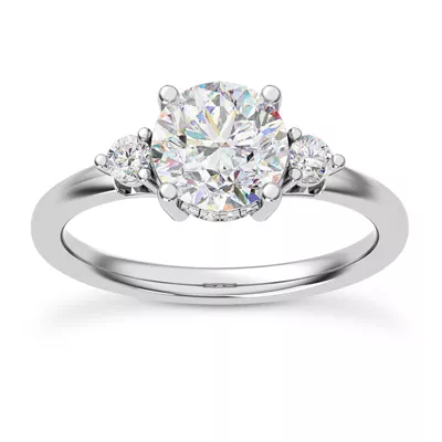 Stacy Petite Three-Stone Hidden Halo Engagement Ring