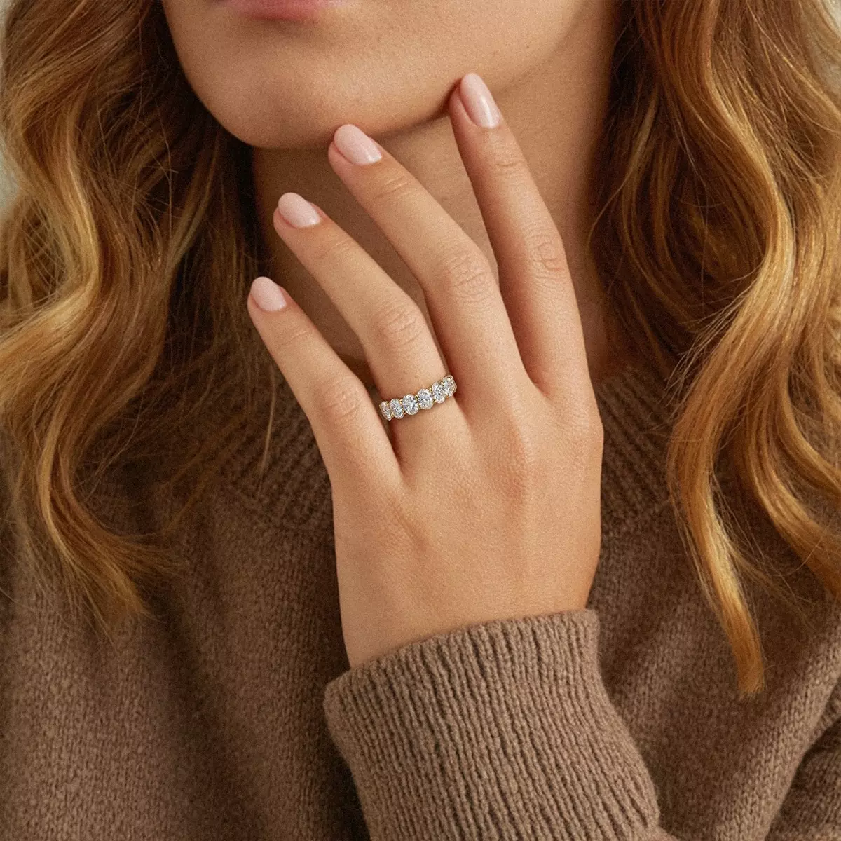Oval Cut Lab Diamond 7 Stone Ring (2.00 ct. tw.) - 14K Yellow Gold