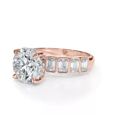 Bellora Lab Emerald-Cut Bezel Hidden Halo Engagement Ring
