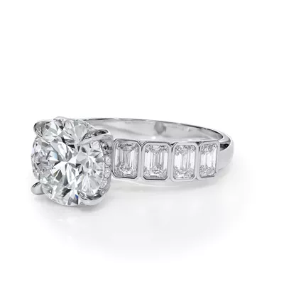 Bellora Emerald-Cut Bezel Hidden Halo Engagement Ring