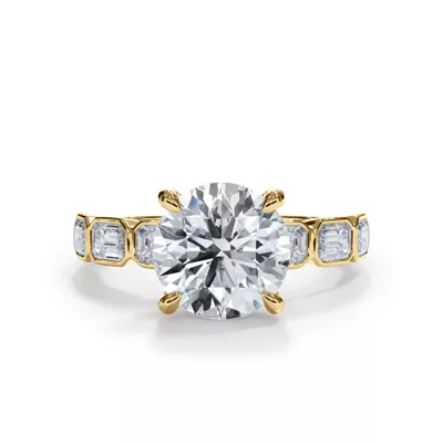 Bellora East-West Emerald-Cut Lab Bezel Engagement Ring