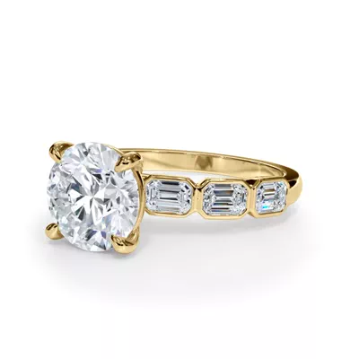 Bellora East-West Emerald-Cut Lab Bezel Engagement Ring
