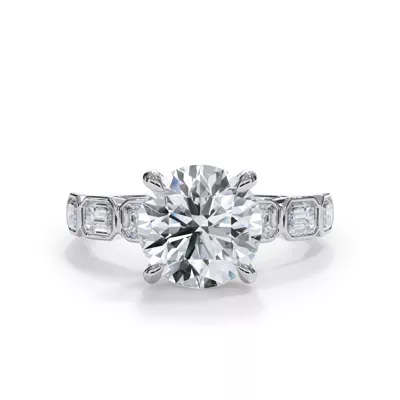 Bellora East-West Emerald-Cut Lab Bezel Engagement Ring