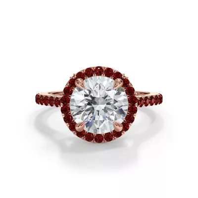 Bellora Ruby Cathedral Halo Engagement Ring