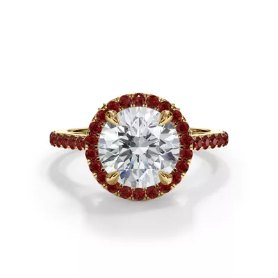 Bellora Ruby Cathedral Halo Engagement Ring