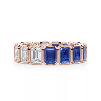 Dual Harmony Emerald-Cut Lab Sapphire and Lab Diamond Bezel Eternity Ring