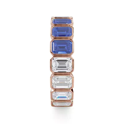 Dual Harmony Emerald-Cut Sapphire and Diamond Bezel Eternity Ring