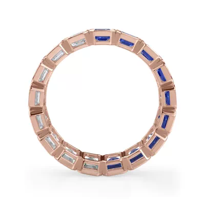 Dual Harmony Emerald-Cut Sapphire and Diamond Bezel Eternity Ring