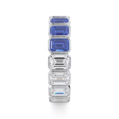 Dual Harmony Emerald-Cut Lab Sapphire and Lab Diamond Bezel Eternity Ring