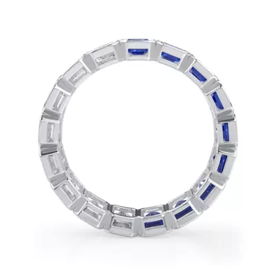 Dual Harmony Emerald-Cut Sapphire and Diamond Bezel Eternity Ring