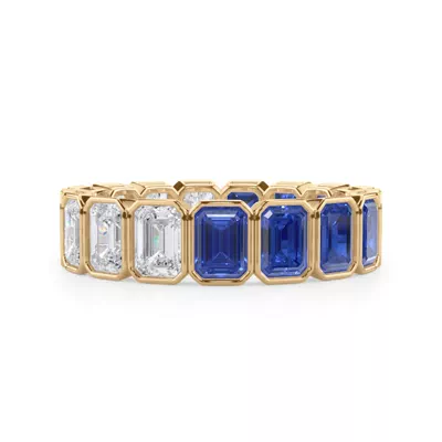 Dual Harmony Emerald-Cut Lab Sapphire and Lab Diamond Bezel Eternity Ring