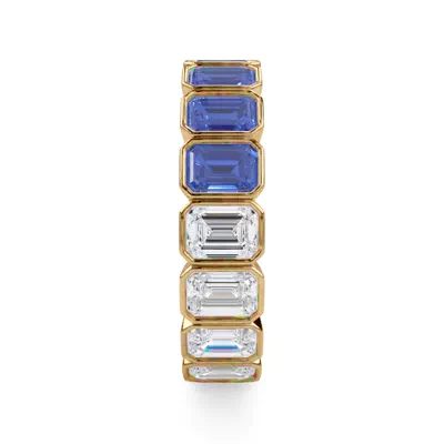 Dual Harmony Emerald-Cut Lab Sapphire and Lab Diamond Bezel Eternity Ring