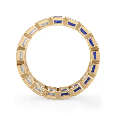 Dual Harmony Emerald-Cut Sapphire and Diamond Bezel Eternity Ring