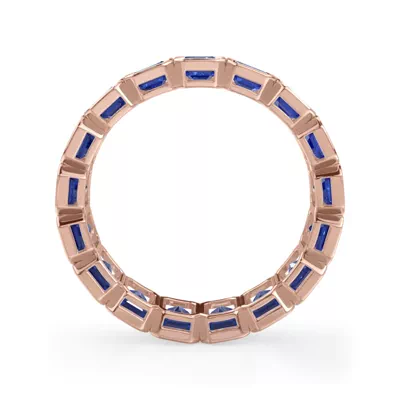 Lab Sapphire Emerald-Cut Bezel Set Eternity Ring