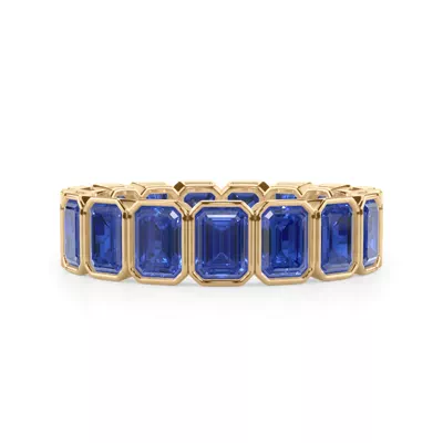 Sapphire Emerald-Cut Bezel Set Eternity Ring