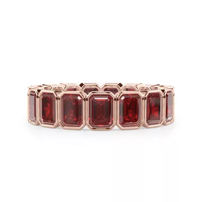 Lab Ruby Emerald-Cut Bezel Set Eternity Ring