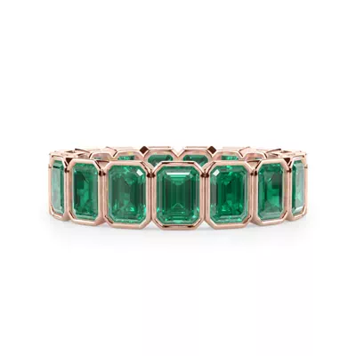 Vibrant Green Emerald Emerald-Cut Bezel-Set Eternity Ring