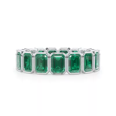 Vibrant Green Emerald Emerald-Cut Bezel-Set Eternity Ring