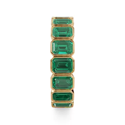 Vibrant Green Lab Emerald Emerald-Cut Bezel-Set Eternity Ring