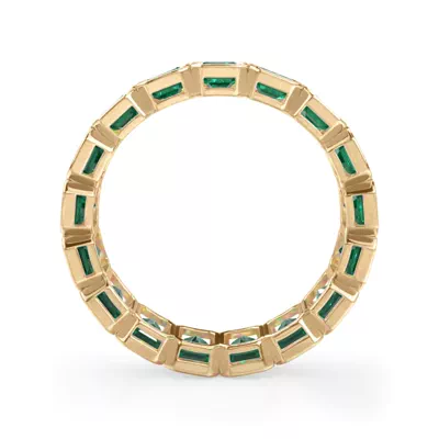 Vibrant Green Lab Emerald Emerald-Cut Bezel-Set Eternity Ring