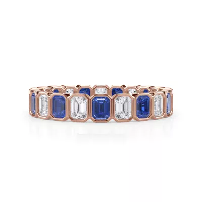 Lab Sapphire and Lab Diamond Emerald-Cut Bezel Eternity Band