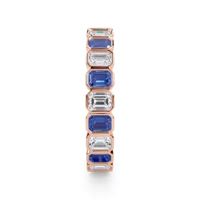 Sapphire and Diamond Emerald-Cut Bezel Eternity Band