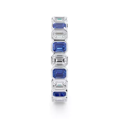 Lab Sapphire and Lab Diamond Emerald-Cut Bezel Eternity Band